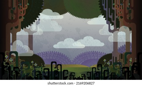 A fabulous night forest drawn based on medieval illustrations