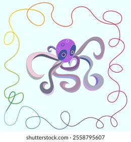 Fabulous octopus in a multi-colored frame