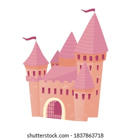Fabulous pink castle for the princess. The castle in which the fairy-tale character lives. Vector illustration