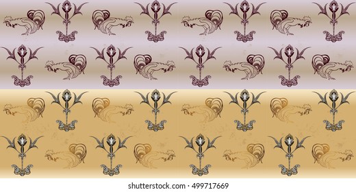 Fabulous plants and angry cocks - wallpaper. Use for printed materials, signs, items, websites, maps, posters, postcards, packaging.