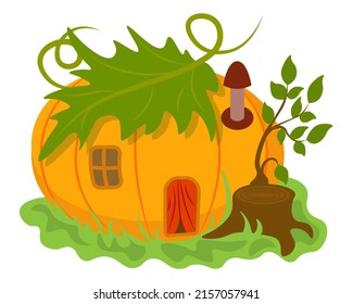 A fabulous pumpkin house. A small forest house made of pumpkin for fabulous creatures.