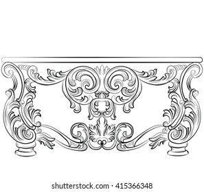 Fabulous Rich Rococo Desk Table. French Luxury rich carved ornaments furniture. Vector Victorian wealthy Style furniture