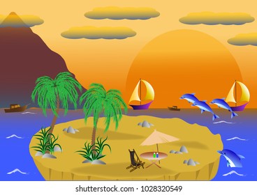A fabulous romantic holiday in nature near the sea. Around the mountain, yachts. The enchanting sunset delighted anyone who would rest here.