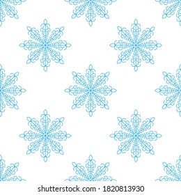 
Fabulous seamless pattern of blue snowflakes on a white background. Winter decor elements, design in a flat style for cards, wrapping paper, fabric, wallpaper and more. Stock vector illustration