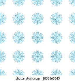 Fabulous seamless pattern of snowflakes on a white background. Winter decor elements in a flat style for cards, wrapping paper, fabric, wallpaper and more. Stock vector illustration for decoration