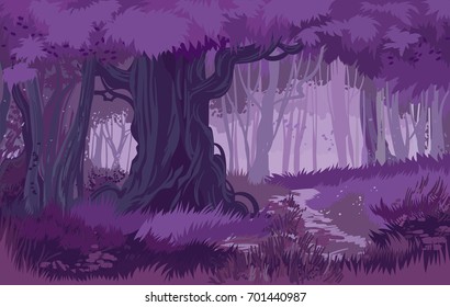 Fabulous shades of purple dusk forest jungle vector background forest