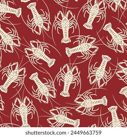 Fabulous spiny lobster seamless textile pattern,