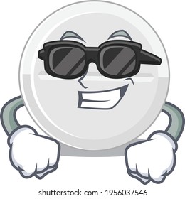 Fabulous tablet drug cartoon character wearing classy black glasses. Vector illustration