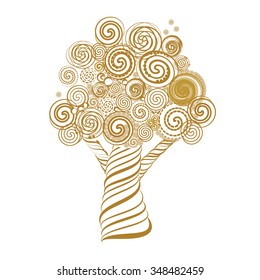 Fabulous Tree with Curls. Doodle Style. Vector Illustration. Template design for card.