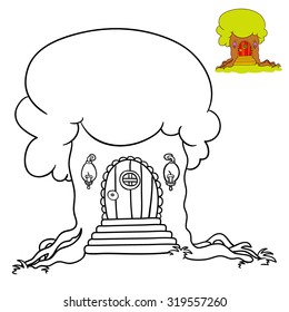 fabulous tree house vector- coloring book