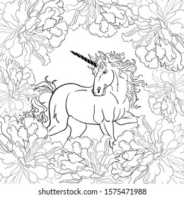 Fabulous Unicorn Colouring book Vector Illustration.