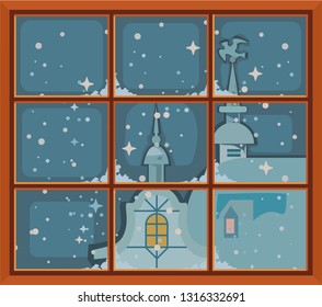 Fabulous winter city outside the window-vector graphics