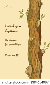 Fabulous wonder tree. Postcard. Poplar tree with knots and sprigs of young green shoots. There is a place for text.