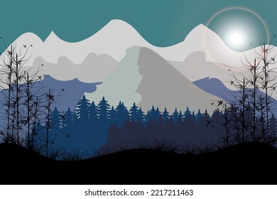 Fabulously beautiful forest landscape for the game. Illustration of a cartoon landscape. Vector illustration in cartoon style. User interface design.