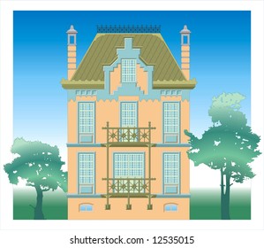 Facade of ancient building. Attached file contain vector image  in format EPS-8.