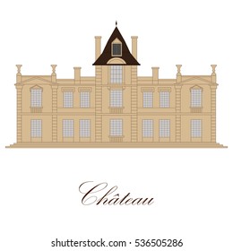 Facade of the ancient French chateau. Vector illustration