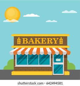 Facade of bakery flat vector.