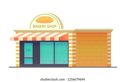 Facade of the bakery shop. Cafe building. Vector flat illustration.
