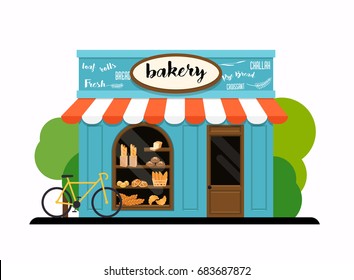 The facade of a bakery shop. Flat design modern vector illustration concept.