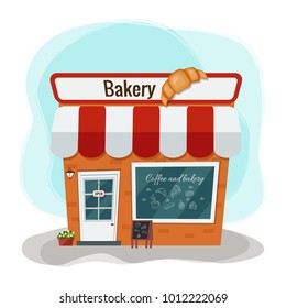 The facade of a bakery shop. Vector flat illustration.