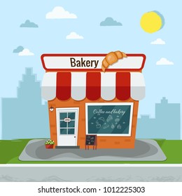The facade of a bakery shop. Vector flat illustration.