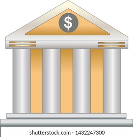 The facade of the bank building.