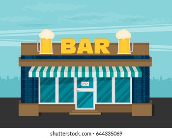 Facade Of Bar Flat Vector.