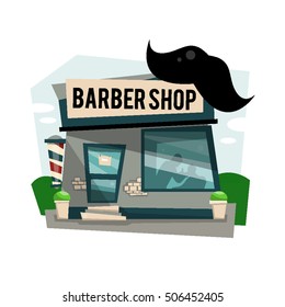 Facade barbershop. Flat design. Vector illustration.