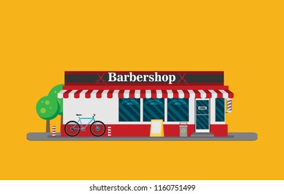 Facade of barbershop flat vector.