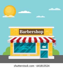 Facade of barbershop flat vector.