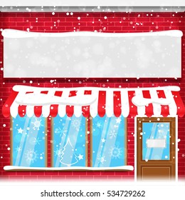 facade of a brick storefront. vector illustration
