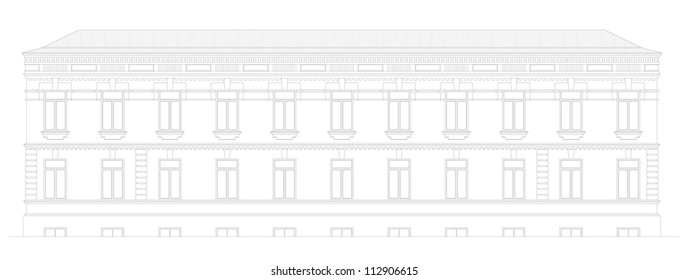 The facade of the building