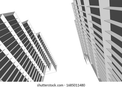 Arquitectura de construcción de fachada Ilustración 3d