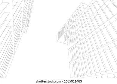 Arquitectura de construcción de fachada Ilustración 3d