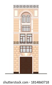 Fassadengebäude. Architekturhaus eines Klassikers. Vektorgrafik in flachem Design, einzeln auf weißem Hintergrund.