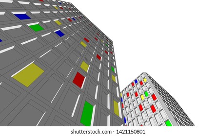facade building design 3d illustration