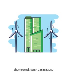 facade building friendly with windmills