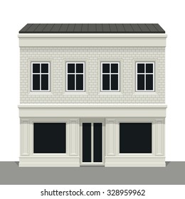 Facade building. Front of house. Vector detailed illustration. Isolated on white background.