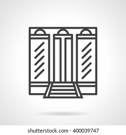Facade of building with large glass windows and door. Simple line vector icon