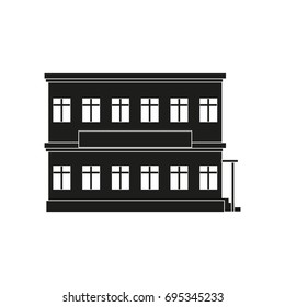Facade building sign illustration. Vector. Black icon on white background