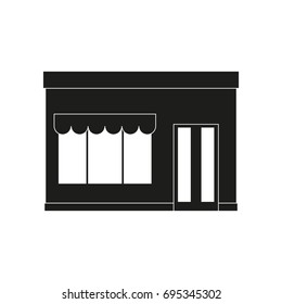 Facade building sign illustration. Vector. Black icon on white background