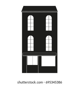 Facade building sign illustration. Vector. Black icon on white background