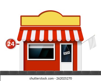 The facade of the building of the store. Vector image.