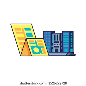 facade building urban with map guide vector illustration design