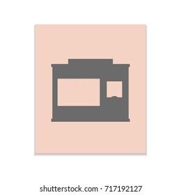 Facade building Vector black icon on color sticker. Material design