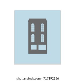 Facade building Vector black icon on color sticker. Material design