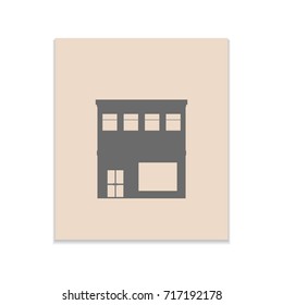 Facade building Vector black icon on color sticker. Material design