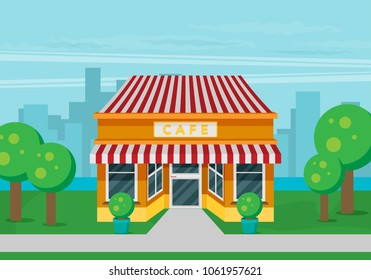 Facade of cafe flat vector.