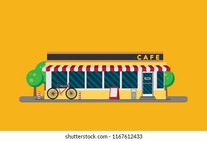 Facade of cafe flat vector.