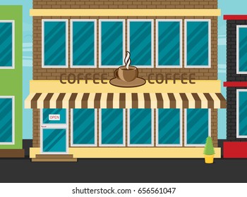 Facade of cafe flat vector.